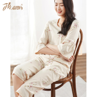 顶瓜瓜睡衣女夏新款宽松纯棉睡衣圆领喇叭袖薄款生如夏花女士套装
