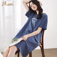 顶瓜瓜睡裙女夏薄款少女学生小清新中裙简笔条纹女式家居裙顶呱呱