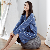 顶瓜瓜睡裙19新品夏长袖V领套头中长款印花睡裙女士韩版宽松大码