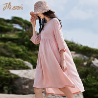 睡裙女夏 五分袖中长裙宽松韩版可外穿睡衣顶瓜瓜素雅女式家居裙