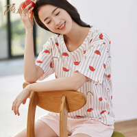 顶瓜瓜睡衣女夏宽松薄款套头中袖家居服活力短裤套装居家服顶呱呱