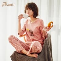 顶瓜瓜睡衣女秋冬 卡通圆领纯棉可爱学生少女可外穿家居服女套装