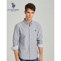 男士衬衫春秋新款男长袖纯色纯棉修身商务休闲长袖衬衫U.S. POLO ASSN.美国马球协会 灰色 XL-180