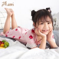 儿童睡裙夏季女童睡衣裙短袖宝宝纯棉薄款公主女孩可爱草莓顶呱呱