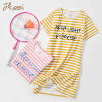 顶瓜瓜女童睡裙儿童睡衣夏季短袖纯棉条纹女孩宝宝中大童全棉子