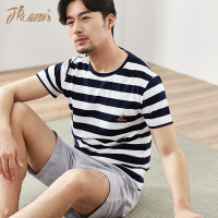 顶瓜瓜睡衣男条纹纯棉韩版起居服男士休闲家居套装套头短袖家居服