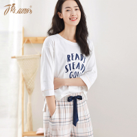 睡衣女九分袖长裤流年女式家居套装字母宽松韩版系带睡衣顶瓜瓜