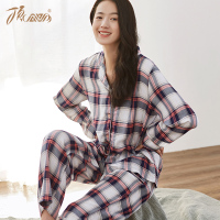顶瓜瓜睡衣女春夏秋起居服2019新品薄款长袖翻领家居服格子居家服