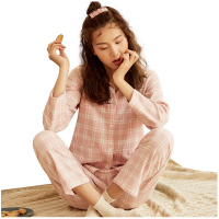 顶瓜瓜月子服睡衣女秋季产后 纯棉磨毛格子开襟家居服哺乳套装女两件套