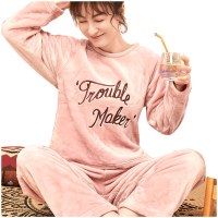 顶瓜瓜睡衣女秋冬保暖家居服套装 加绒加厚法兰绒明星同款两件套