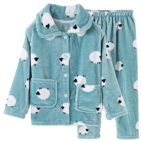 顶瓜瓜女童珊瑚绒睡衣秋冬季新款开襟翻领长袖公主卡通女孩子家居服套装