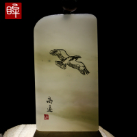 和田玉精致线雕高远吊坠 雄鹰翱翔玉石挂件 玉雕大师陈朋旭工作室出品 附送证书
