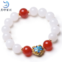 月印百川 石英岩质玉手链 单圈玛瑙圆珠手串