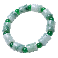 月印百川 翡翠路路通手串 飘花莲花玉石手链附送证书