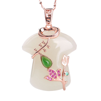 印象眸 s925银镶和田玉ins风旗袍吊坠 银镶嵌旗开得胜项坠 附送证书