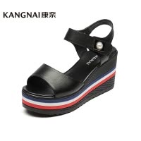 康奈女鞋 夏季松糕底凉鞋时尚坡跟厚底凉鞋露趾魔术贴简约百搭凉鞋女鞋15284023