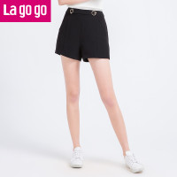 Lagogo2017夏季款A字修身裤子黑色百搭热裤高腰显瘦休闲短裤女 155/S/36 黑色（W1）