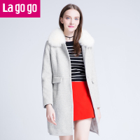 lagogo拉谷谷冬季款女装纯色气质修身毛呢外套女呢子大衣中长款 165/40/L 浅灰色（R3）