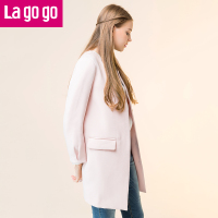 Lagogo/拉谷谷2017冬季新款长袖中长款软妹外套女休闲女装chic_1 155/S/36 粉红