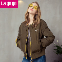 Lagogo2017冬季新款短款百搭上衣长袖纯色棒球服运动加厚羽绒服女
