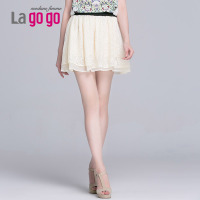 Lagogo/拉谷谷夏季纯色蕾丝甜美A字伞裙百搭半身短裙4BP666C448