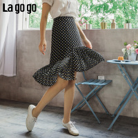 !Lagogo2018年夏秋季新款时尚民族风不规则波点印花半身裙女鱼尾裙_1 155/S/36 混色