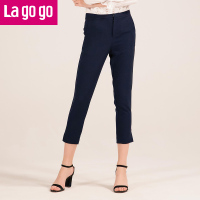 Lagogo2018春夏新品纯色高腰显瘦休闲裤哈伦裤九分小脚裤女式裤子