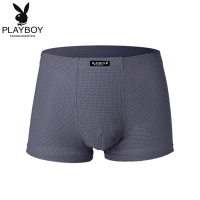 花花公子内裤男士冰丝平角四角网眼短裤衩纯色中腰弹力5347-1条装