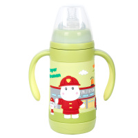 小比咔新品宝宝吸管学饮杯带手柄背带婴儿保温奶瓶儿童保温水杯水壶300ml TMY-3518（绿色）