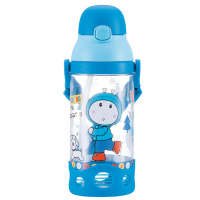 小比咔（pinkah）防喷儿童水杯宝宝婴儿学饮杯带吸管背带学生便携塑料杯500ml TMY-4268（蓝色）