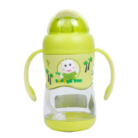 小比咔儿童吸管杯 两用双耳学饮杯 儿童水壶水杯 带手柄吸管半透明 送背带TMY-4159 绿色 400ml