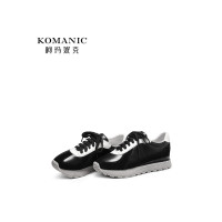 柯玛妮克 2018春季新款厚底女鞋子 拼色牛皮休闲运动鞋系带单鞋女