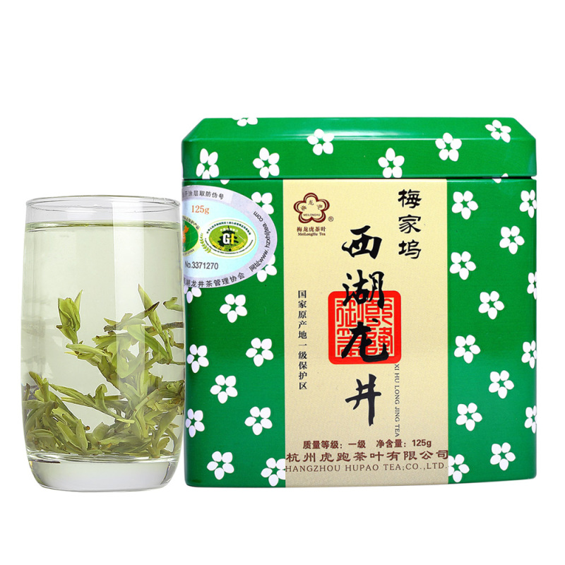 梅龙虎 茶叶 绿茶 新茶雨前一级西湖龙井125g/罐