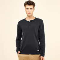 佐丹奴T恤男装厚实磨毛纯棉修身长袖亨利领T恤01027672