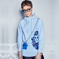 佐丹奴BSX衬衫男装牛津纺VON头像迷彩印花连帽休闲衬衫04048027