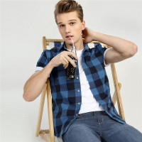 佐丹奴衬衫男装纯棉格子修身短袖休闲衬衫01048220