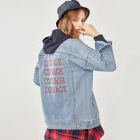 佐丹奴女牛仔外套 女秋装字母印花夹克衫 中长款牛仔上衣05378747