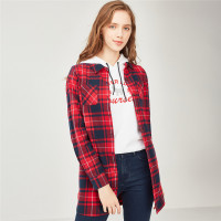 佐丹奴衬衫女装法兰绒格子中长款长袖衬衫13348704