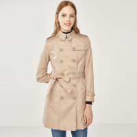 佐丹奴女风衣 2018秋季新款系带收腰宽松中长款女士风衣 05378686