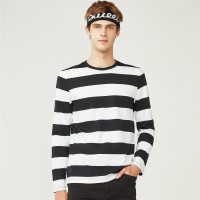 佐丹奴T恤男装纯棉拼色条纹圆领长袖T恤01028793
