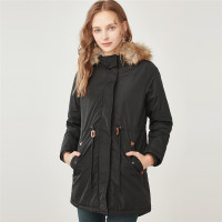 佐丹奴外套女装可拆毛领连帽束腰长款棉衣05378675