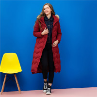 佐丹奴外套女装可机洗90%白鸭绒长款连帽羽绒服05377656