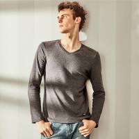 佐丹奴T恤男装厚实磨毛纯棉V领长袖T恤01028671