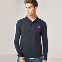 佐丹奴Polo男装胜利狮王刺绣撞色修身长袖POLO90018656