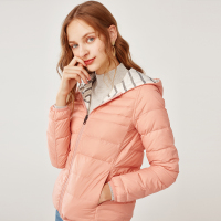 佐丹奴外套女装可机洗90%白鸭绒双面修身连帽轻羽绒服90377616