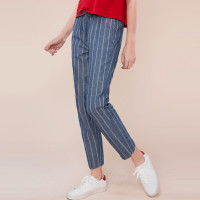 佐丹奴女牛仔九分裤 女装纯棉抽绳腰竖条纹9分牛仔裤子 05429028