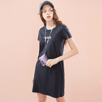 佐丹奴裙子女 2019新款字母印花纯棉裙 圆领短袖连衣裙 05469351