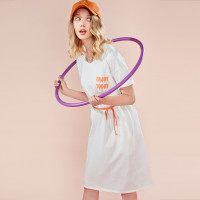 佐丹奴裙子女 2019新款裙子 字母印花宽松圆领短袖连衣裙05469354