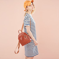 佐丹奴裙子 女装绣章条纹圆领连衣裙 2019年新纯棉连衣裙05469353