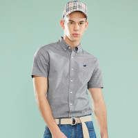 佐丹奴衬衫 男装青蛙刺绣牛津纺短袖衬衫 纯棉修身上衣01049480